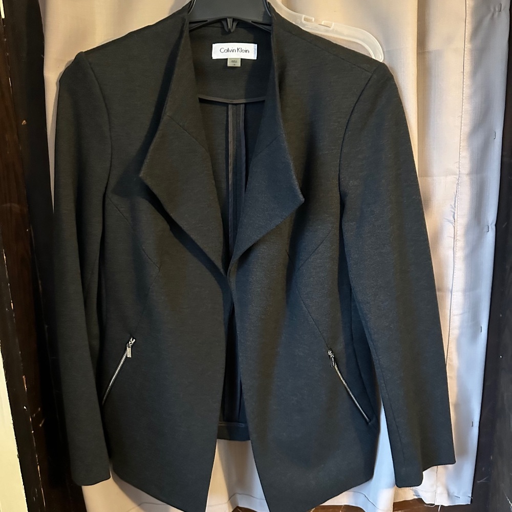 Calvin Klein charcoal grey open front blazer-sz 14